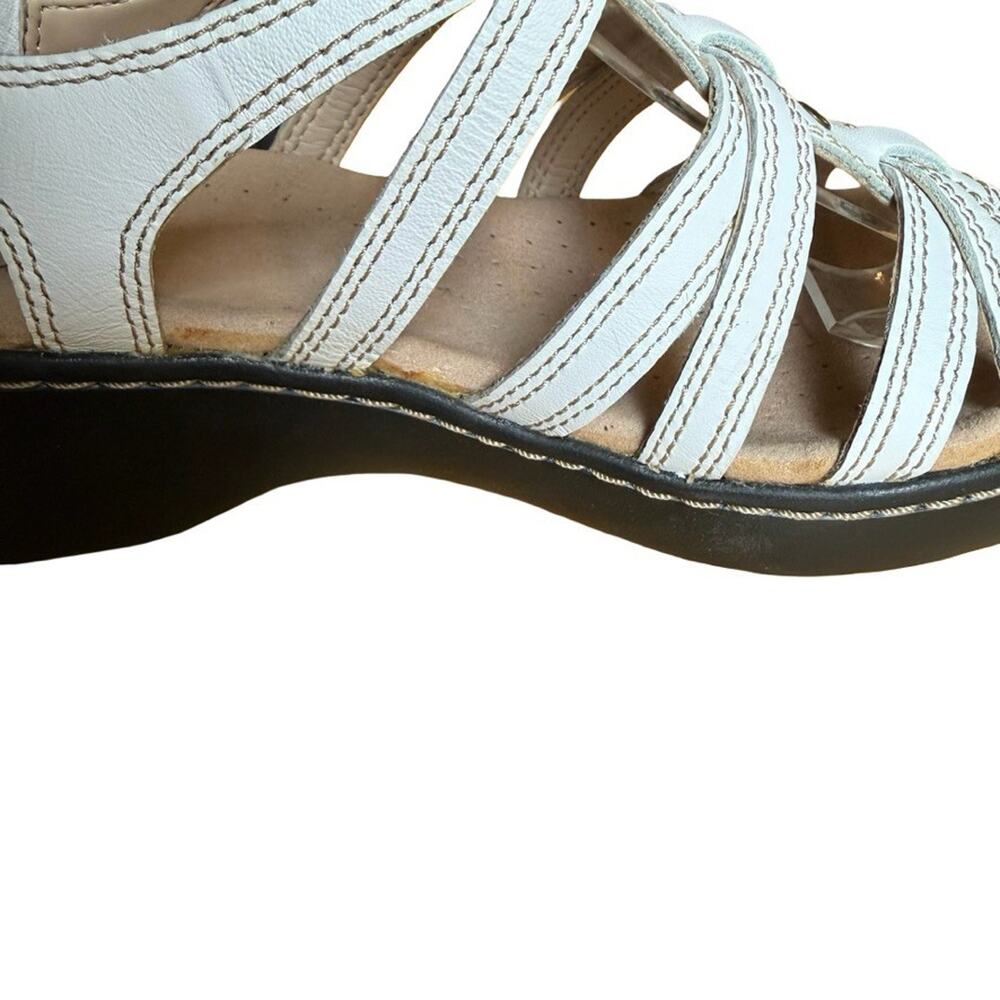 Clarks Leisa Janna White Wedge Slingback Sandals Leather Comfort Shoes sz 7 M - Picture 2 of 16